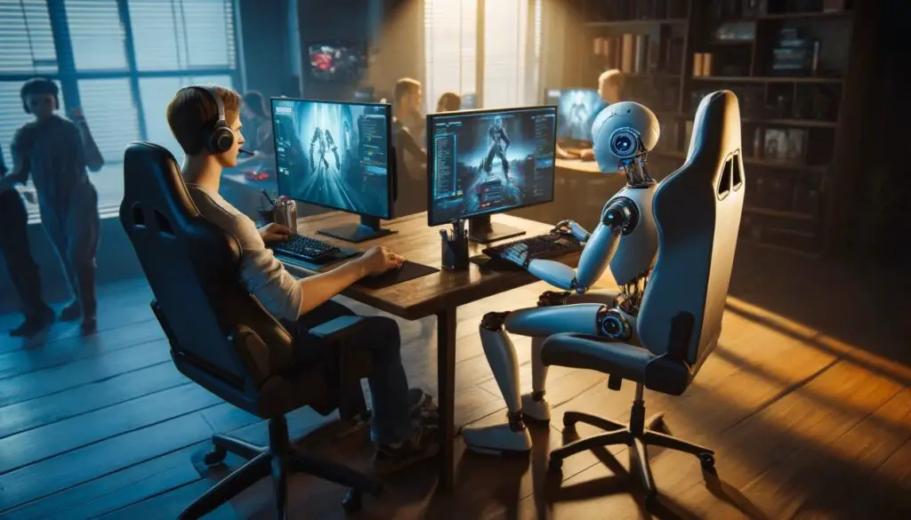Automated game testing software detecting bugs and balancing gameplay mechanics.
