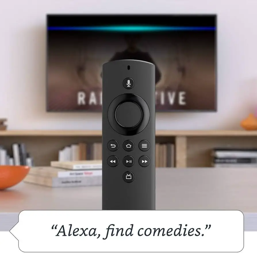 Amazon Firestick streaming device with Alexa voice remote.