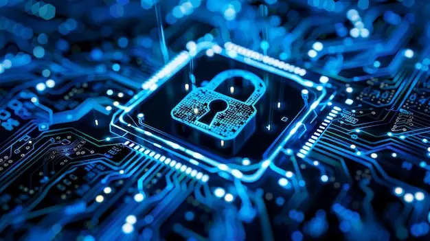 Digital security lock symbol representing cybersecurity investments.