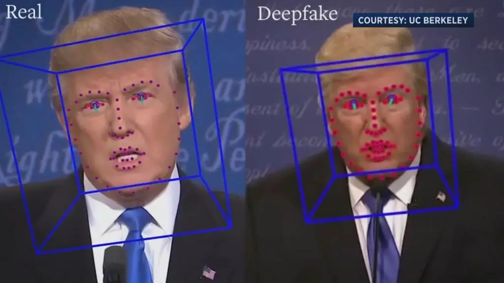 A deepfake-generated video of a politician delivering a fake speech.
