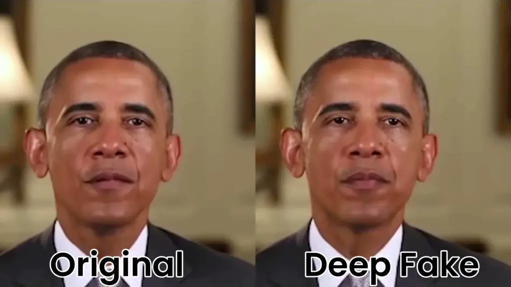 Comparison of a real person and a deepfake-generated face, showing AI manipulation