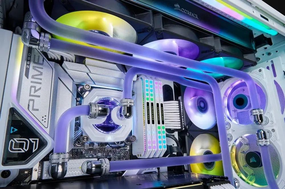 A liquid cooling system installed in a high-performance PC.