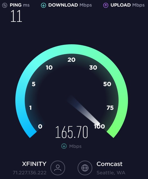 Internet speed test results on a laptop screen