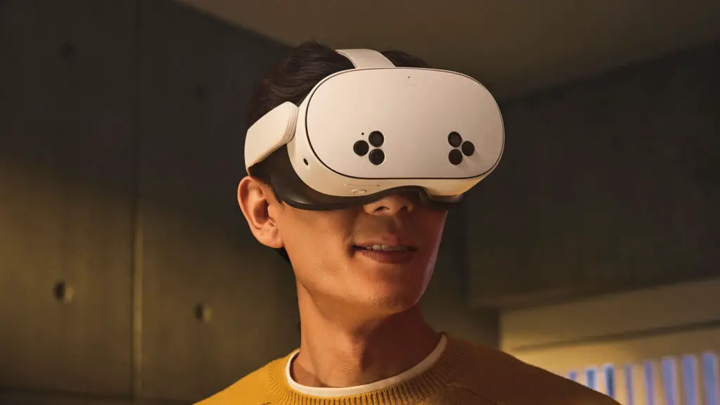 Meta Quest mixed reality headset with a lightweight build.