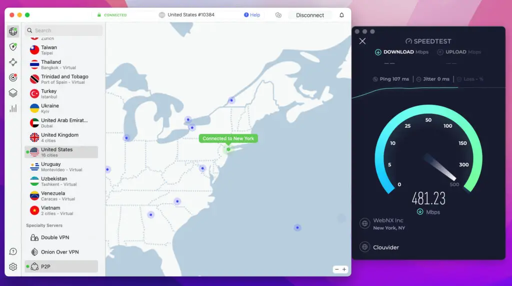 NordVPN speed test results for 2025.