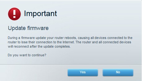 Router settings page showing available firmware updates