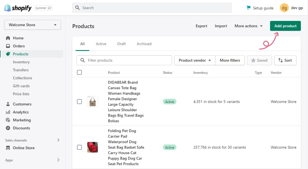 Adding products to shopify