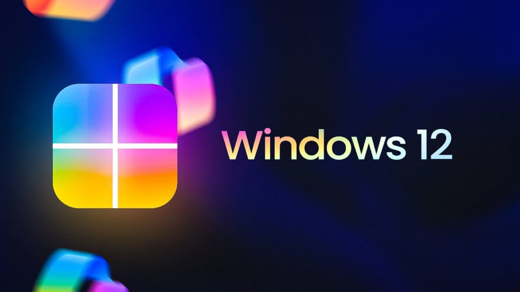 Concept design of Windows 12 logo with a modern UI.