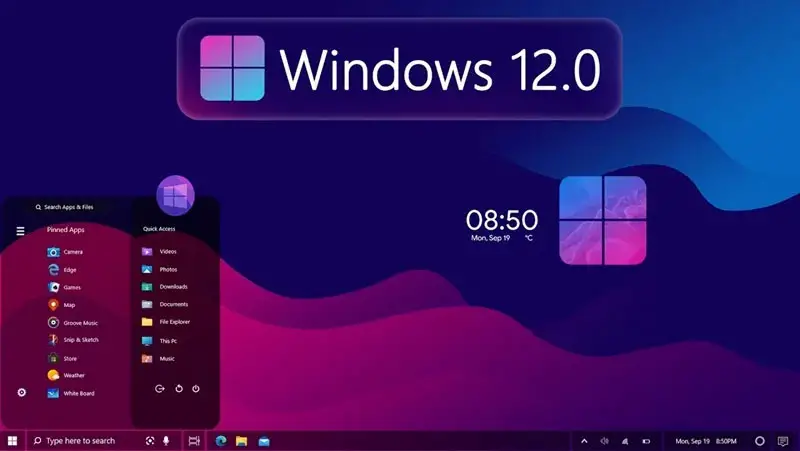 A preview of the redesigned Windows 12 Start Menu and taskbar. Windows Release Date and Features