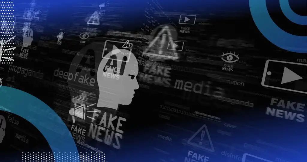 Screen showing a warning about AI-generated fake news.