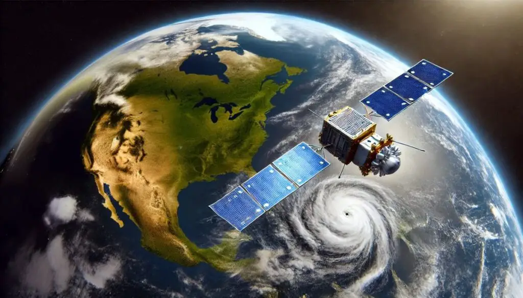 AI analyzing satellite imagery to track environmental changes.
