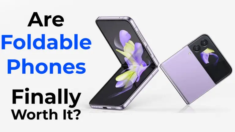 Folded and unfolded foldable smartphone showing main screen and hinge.