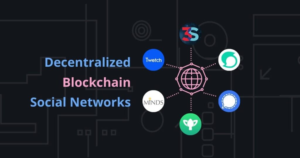 Visual representation of a decentralized social media network built on blockchain.