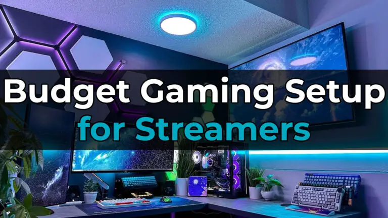 Budget gaming and streaming setup with microphone and webcam.