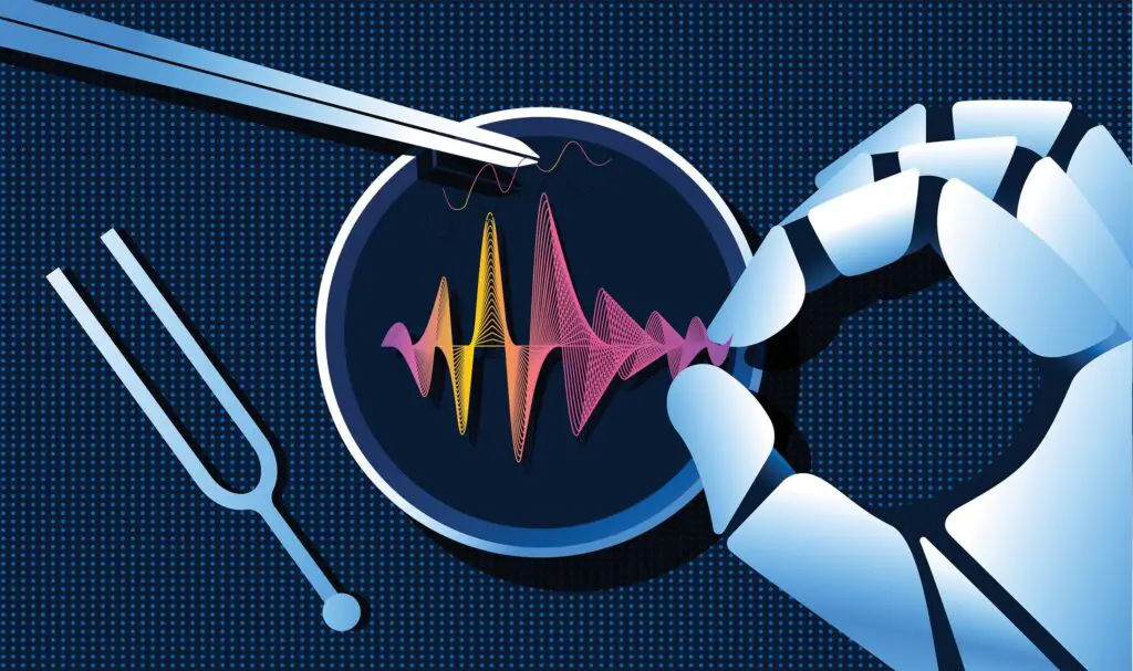 Concept of Voice security system detecting deepfake audio in real time.
