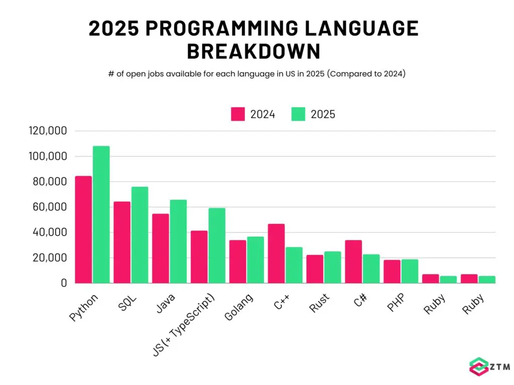 A list of top programming languages for web developers in 2025.