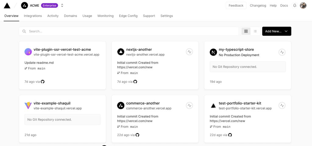Vercel dashboard. freelance web developer 2025
