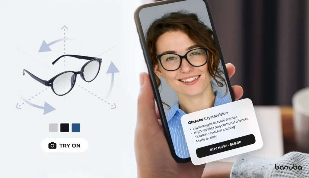 User using a phone app to virtually try on glasses.