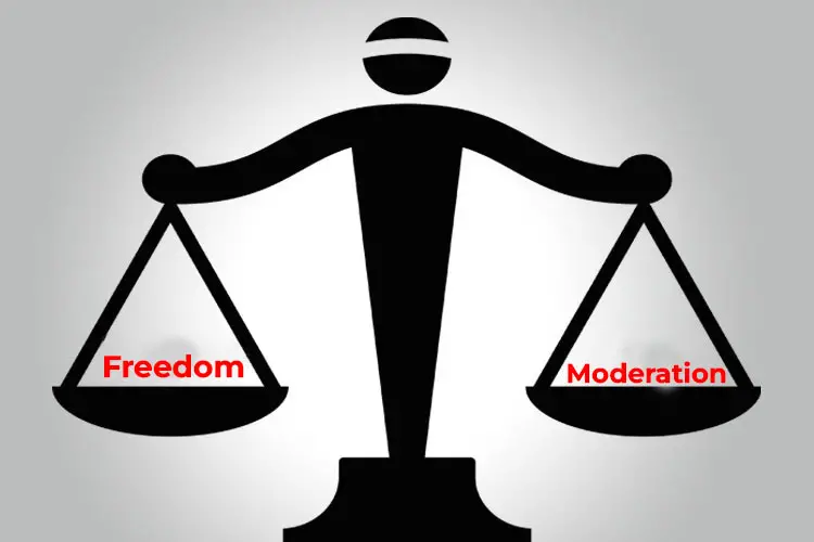 Concept image showing the balance between free speech and content moderation in blockchain social media.