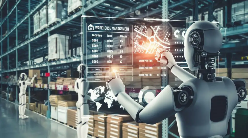 Autonomous AI agents managing warehouse operations.