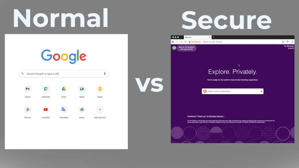 Comparison of standard vs privacy browser interface